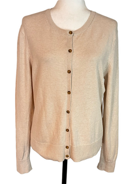 GAP 100% Cotton Cream Crewneck Cardigan Large Preppy Coastal Grandmother Classic